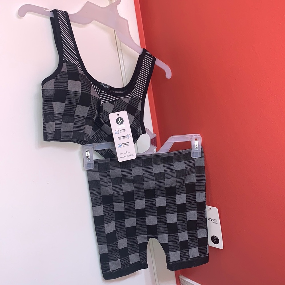 OTOS 2 Piece Active Seamless Checkered Biker Shorts Set